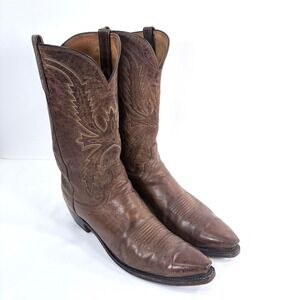 Lucchese 1883 Crayton Cowboy Boots Brown Goat Leather Western Snip Toe Mens 12D
